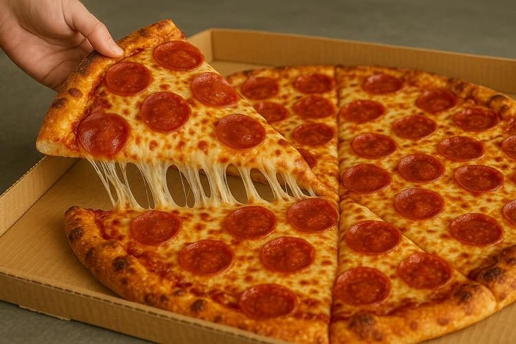 Costco Canada pepperoni pizza with gooey melted cheese